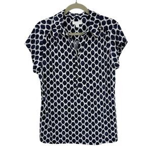 Charter Club Women Printed Polo Shirt Plus Size 3X Blue Cap Sleeve Slinky Knit